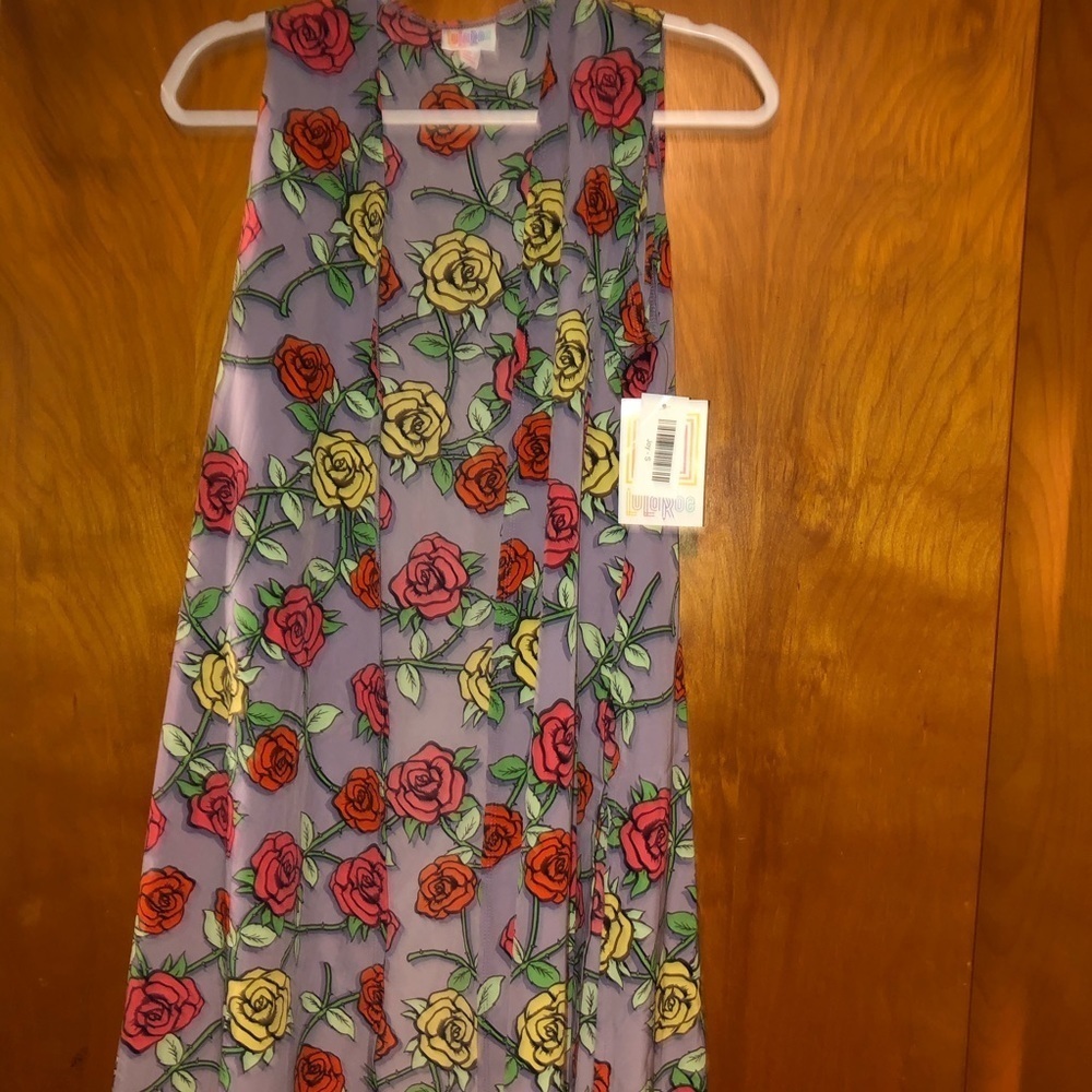 Lularoe joy rose print long vest/cardigan size S